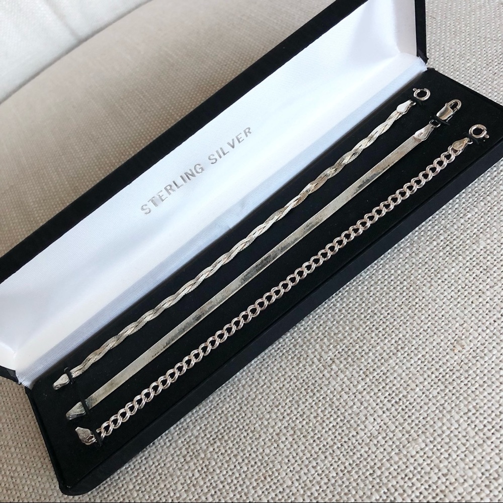 Three Unique Sterling Silver Bracelets
